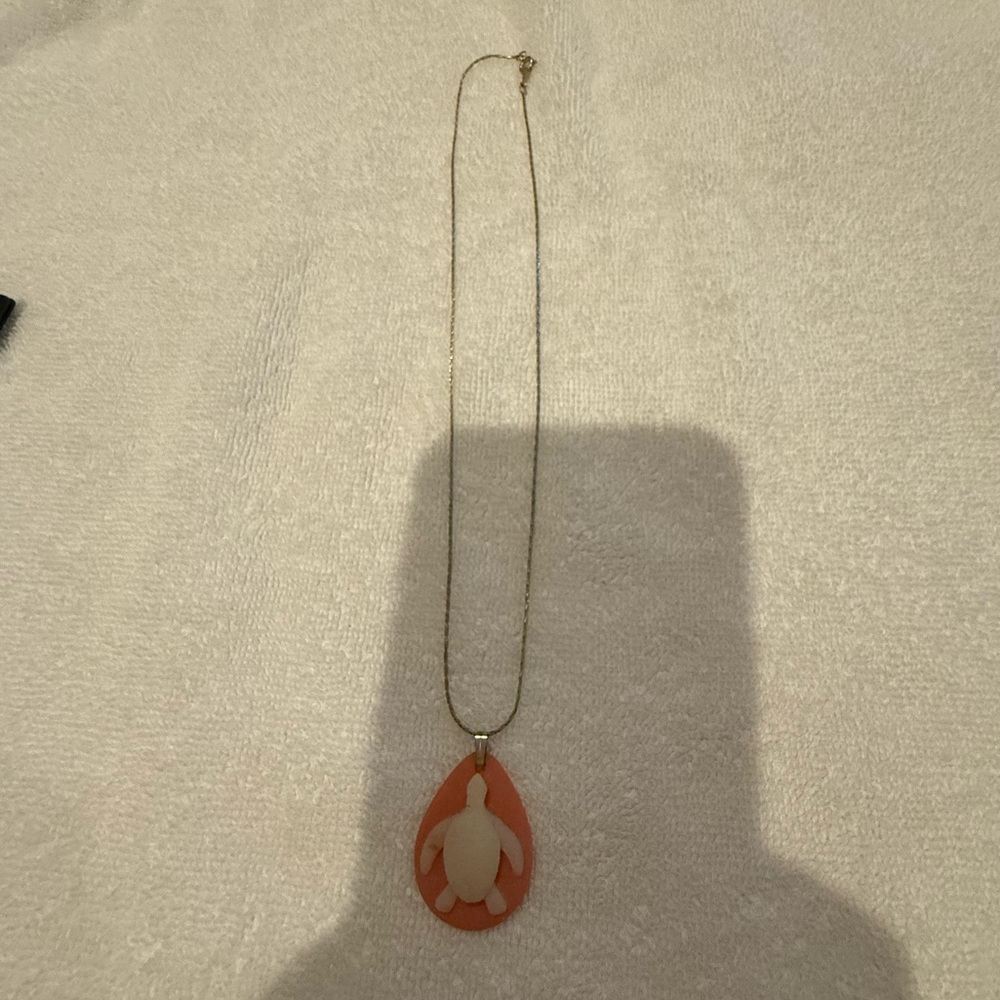 Silver and stone turtle necklace